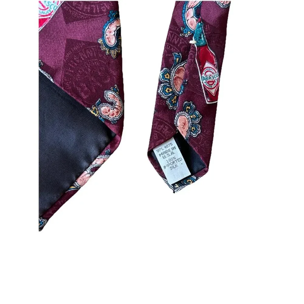 Tabasco Shrimp Neck Tie 100% Silk Made in USA Gulf Coast Shrimp Boil Party Y2K